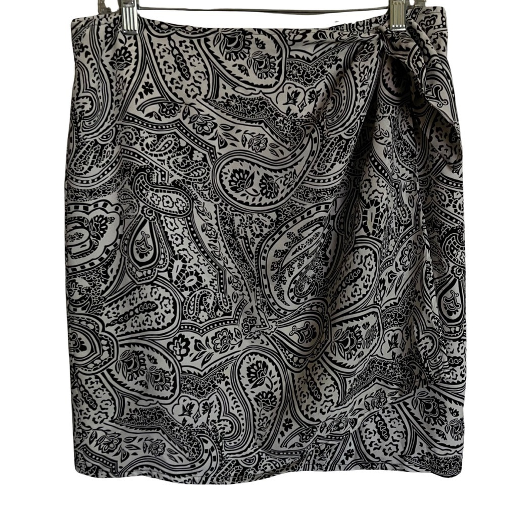 Talbots Silk Paisley Black and White Sarong Style Skirt Size 14